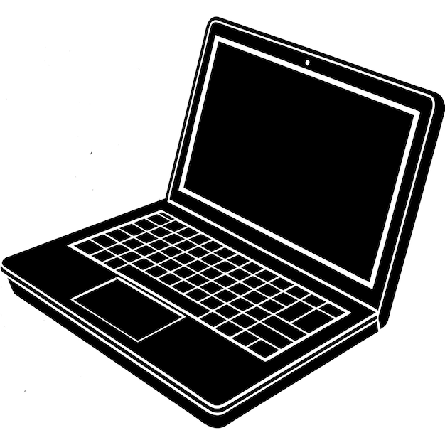 un dibujo en blanco y negro de una computadora portátil con un fondo negro