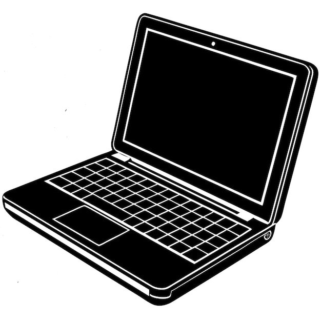 un dibujo en blanco y negro de una computadora portátil con la pantalla apagada