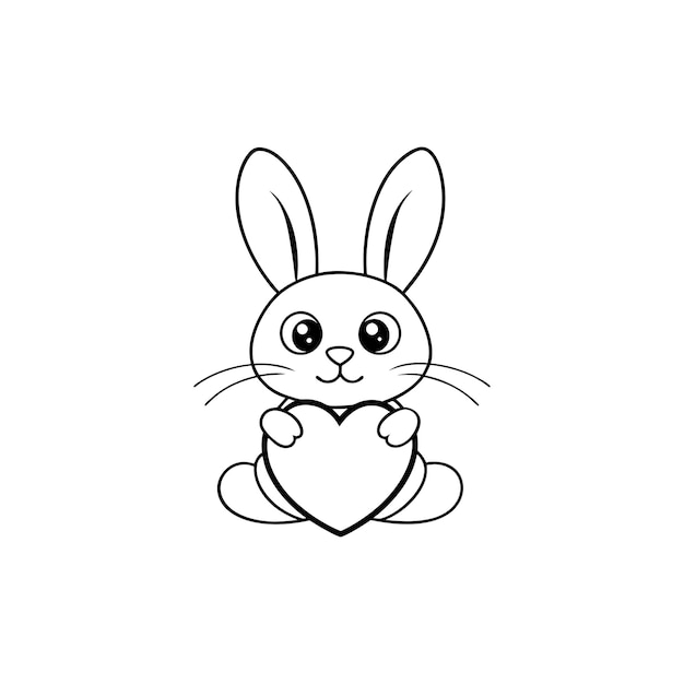 un dibujo en blanco y negro de un conejo sosteniendo un corazón