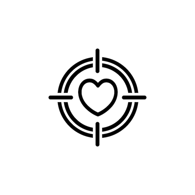 un dibujo en blanco y negro de un corazón como objetivo