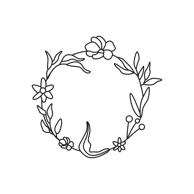 Un dibujo en blanco y negro de una corona de flores.