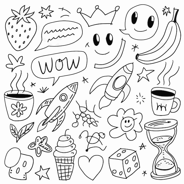 un dibujo en blanco y negro de una corona y una taza de café