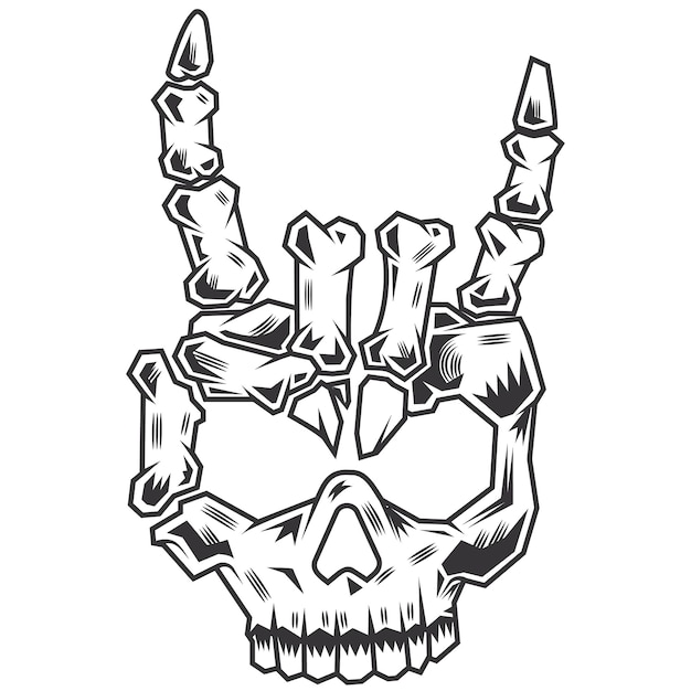 Vector un dibujo en blanco y negro de un cráneo con cuernos