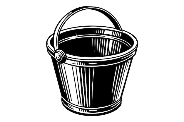 un dibujo en blanco y negro de un cubo con una tapa que dice la palabra en él