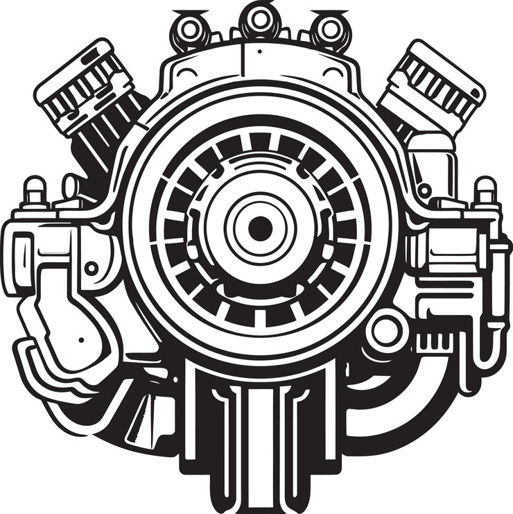 Vector un dibujo en blanco y negro de un dispositivo mecánico con la palabra la palabra en él