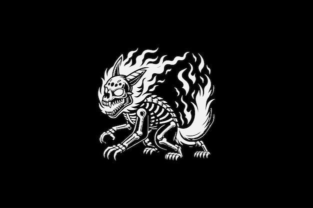 un dibujo en blanco y negro de un dragón con llamas en él