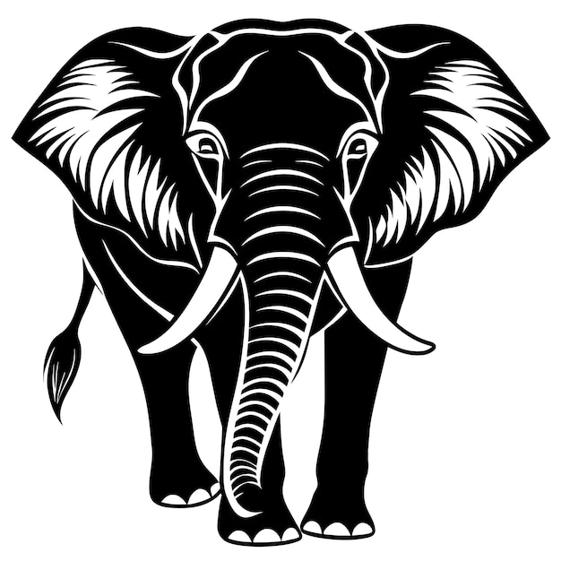 Vector un dibujo en blanco y negro de un elefante con colmillos en él