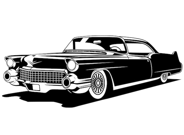 Un dibujo en blanco y negro de un estilo monocromático de coche vintage