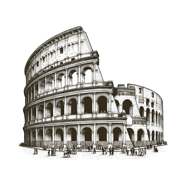 un dibujo en blanco y negro de una estructura romana