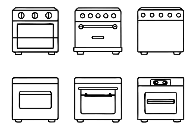 un dibujo en blanco y negro de una estufa y un horno