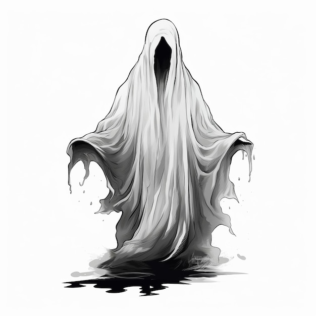 un dibujo en blanco y negro de un fantasma en el agua