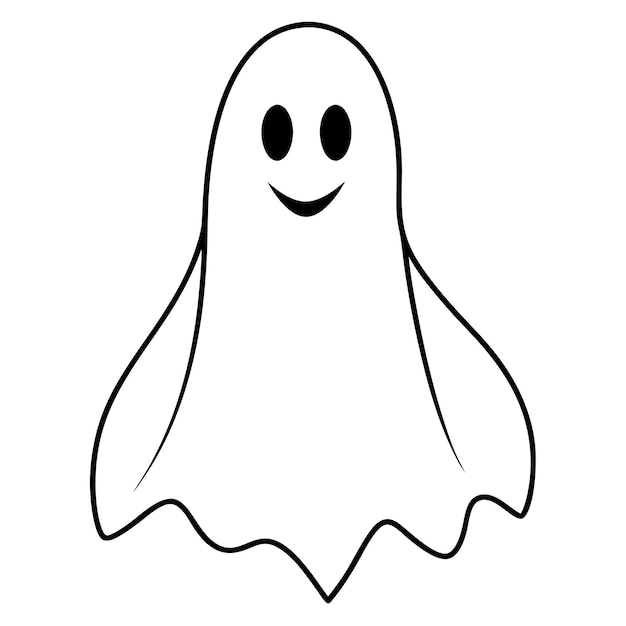 un dibujo en blanco y negro de un fantasma con una cara feliz