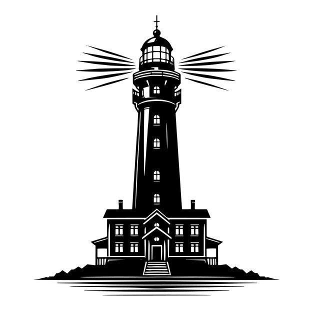 Vector un dibujo en blanco y negro de un faro