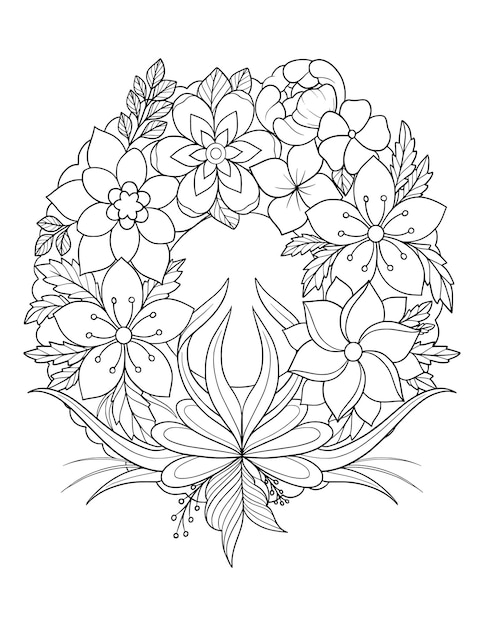 Un dibujo en blanco y negro de una flor flor círculo flor página para colorear flor dibujada a mano