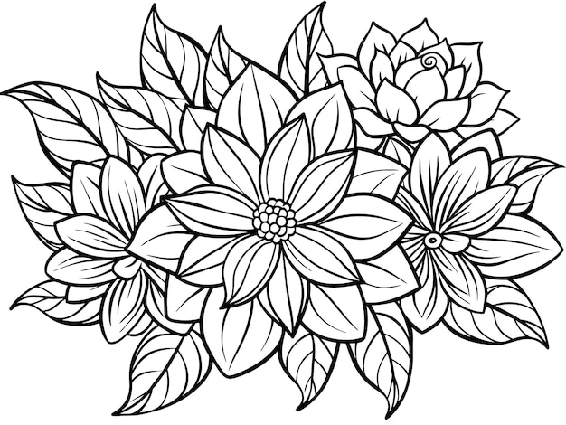 Vector un dibujo en blanco y negro de una flor de loto con flores en ella