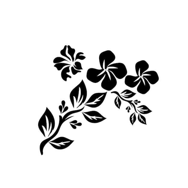 un dibujo en blanco y negro de flores y hojas