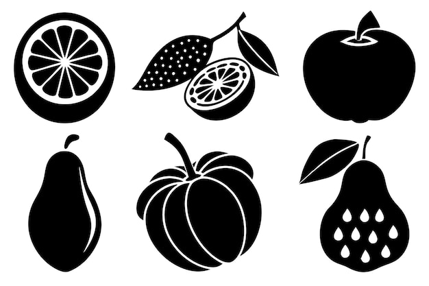 un dibujo en blanco y negro de una fruta y un limón