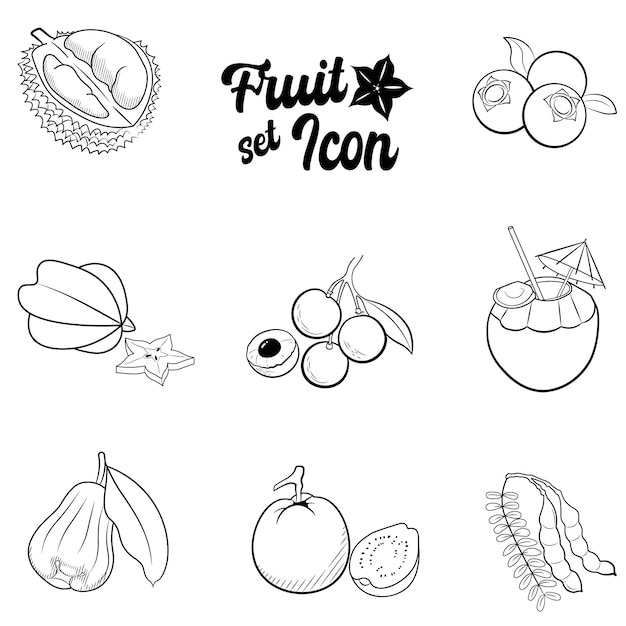 un dibujo en blanco y negro de frutas y una imagen de frutas