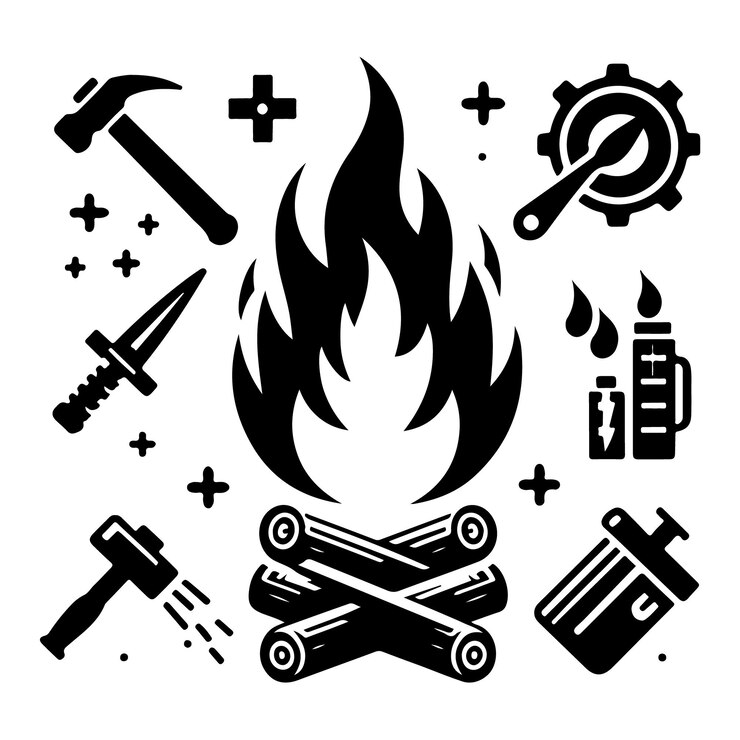 Vector un dibujo en blanco y negro de un fuego en un círculo