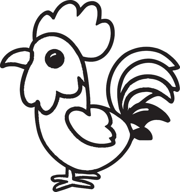 Dibujo en blanco y negro de un gallo