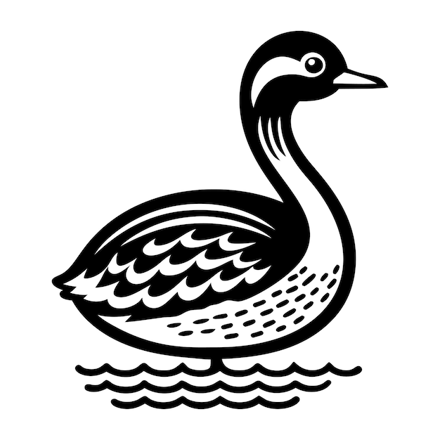 un dibujo en blanco y negro de un ganso en el agua