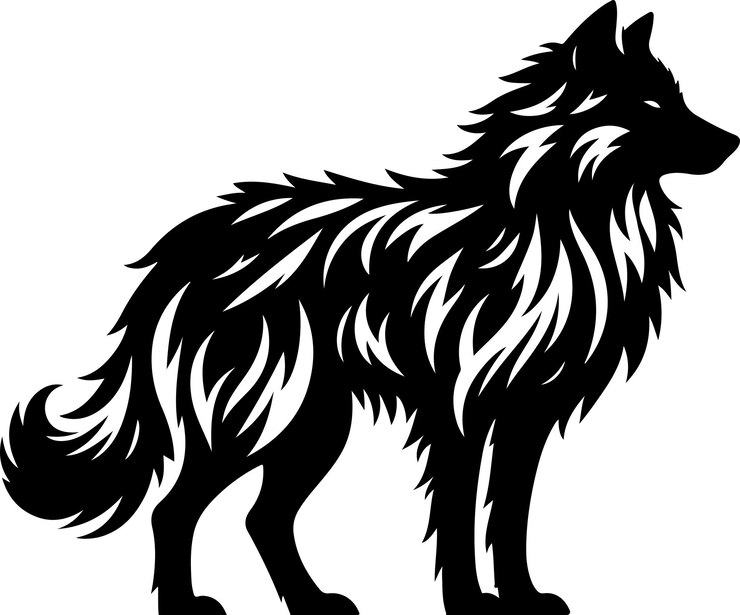 un dibujo en blanco y negro de un gato con una cola negra