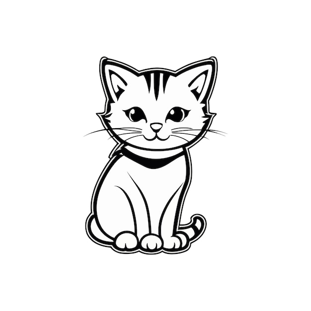 Vector un dibujo en blanco y negro de un gato con un collar