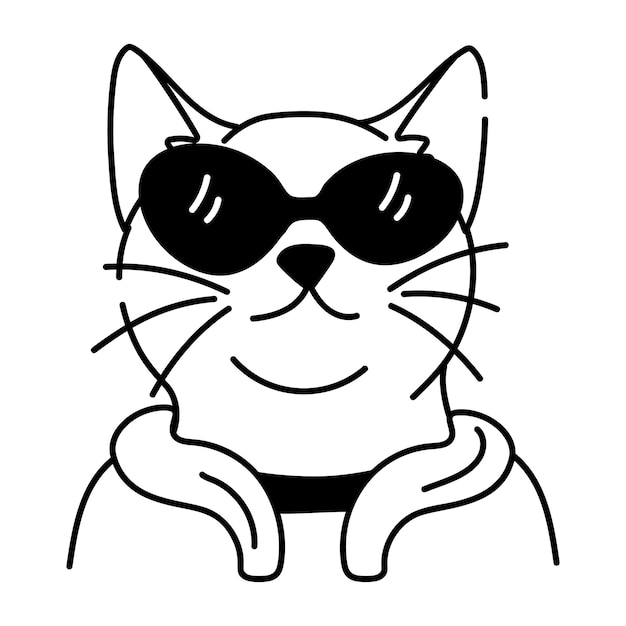 un dibujo en blanco y negro de un gato con gafas de sol