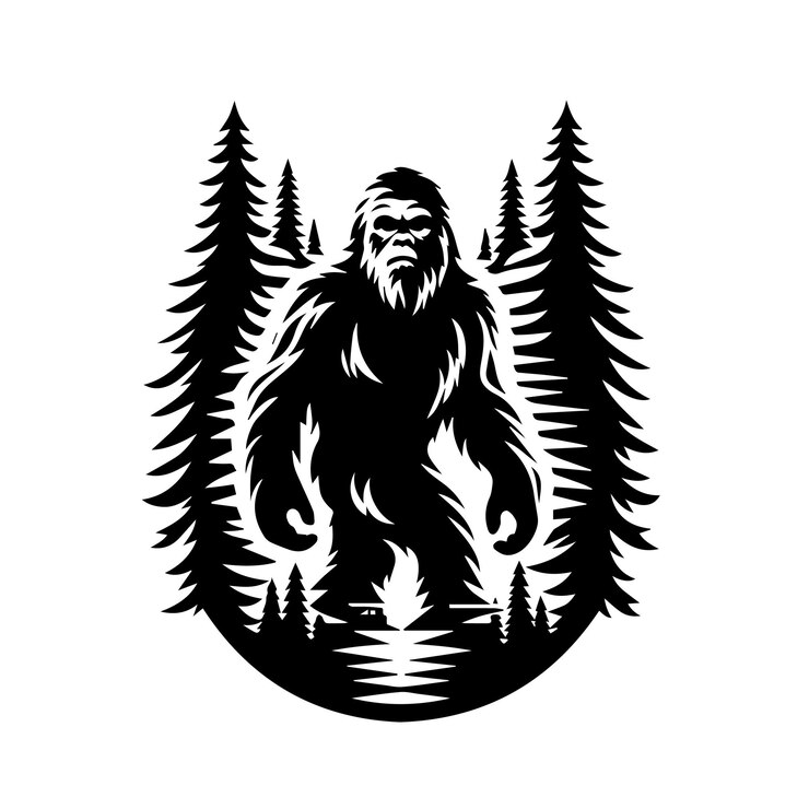 Vector un dibujo en blanco y negro de un gorila en el bosque