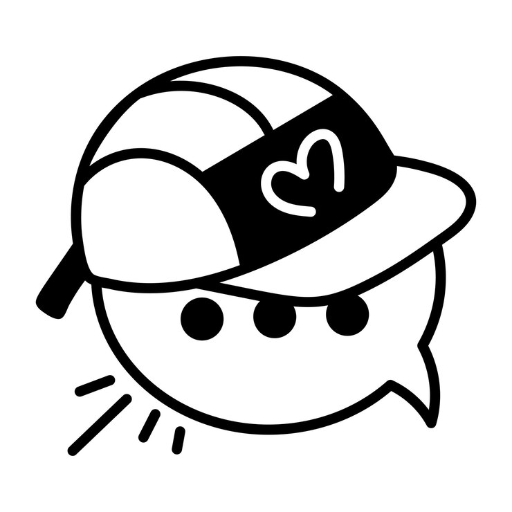 Vector un dibujo en blanco y negro de una gorra de béisbol con un corazón en ella