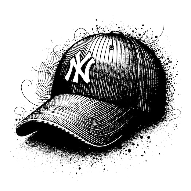 Vector un dibujo en blanco y negro de una gorra de béisbol con las letras de nueva york en él