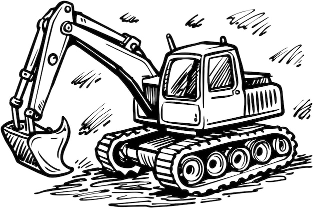 un dibujo en blanco y negro de una gran excavadora