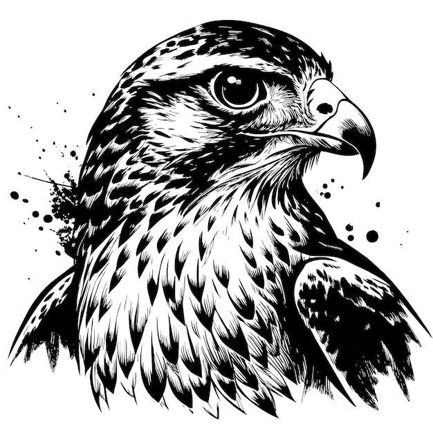 un dibujo en blanco y negro de un halcón con un pez en él