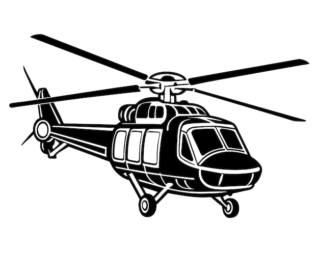 Vector un dibujo en blanco y negro de un helicóptero con las palabras helicóptero en él