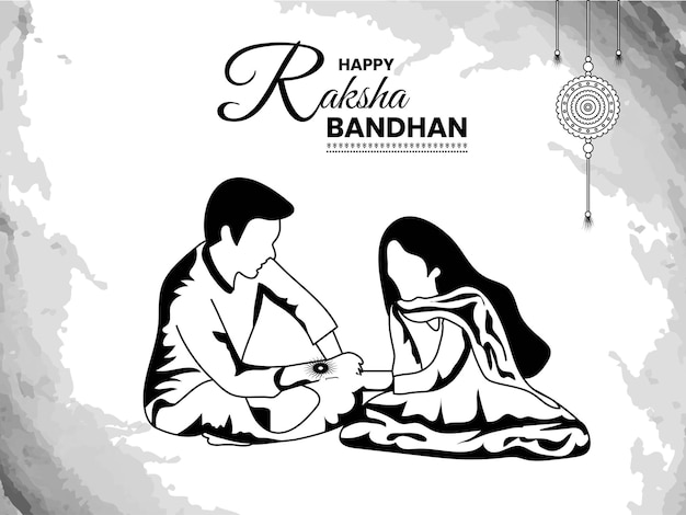 Dibujo en blanco y negro de hermano y hermana atando rakhi para el festival indio raksha bandhan