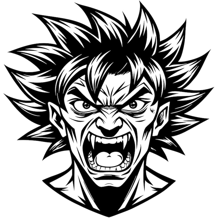 Vector un dibujo en blanco y negro de un hombre con una cara aterradora
