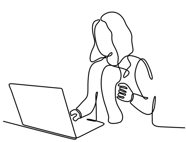 Un dibujo en blanco y negro de un hombre y una mujer hablando frente a un escritorio
