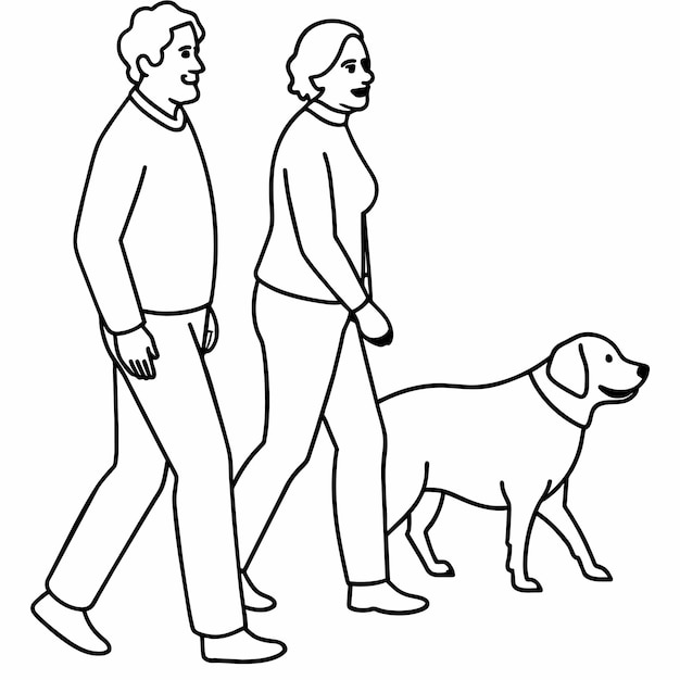 un dibujo en blanco y negro de un hombre y un perro