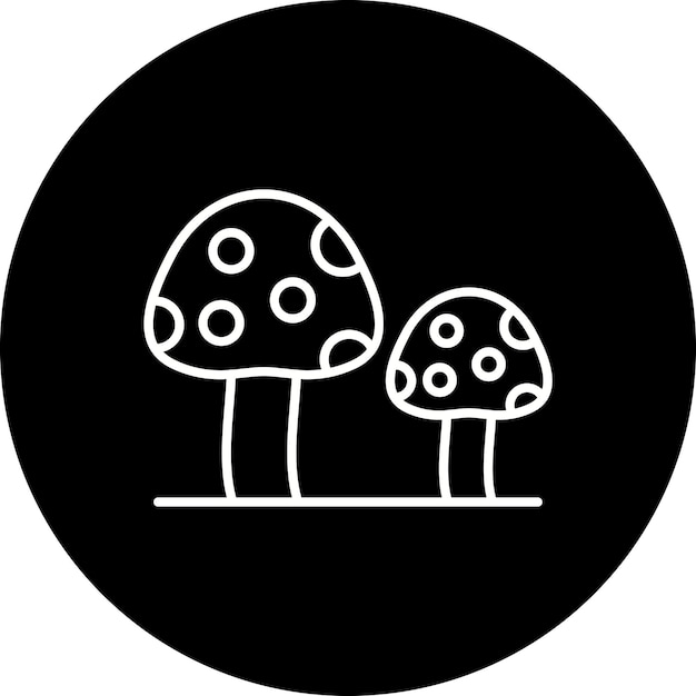 un dibujo en blanco y negro de un hongo sobre un fondo negro