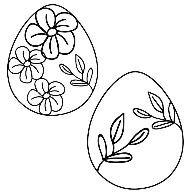 Un dibujo en blanco y negro de huevos con flores y hojas.