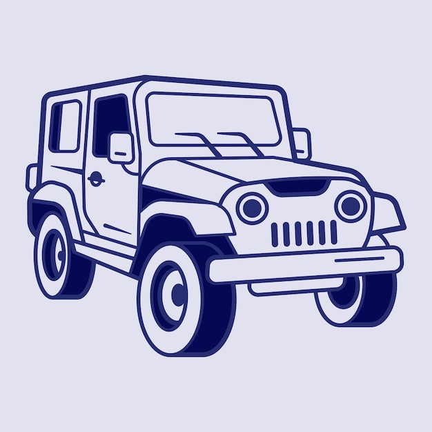 Un dibujo en blanco y negro de una ilustración vectorial del concepto de transporte de jeep