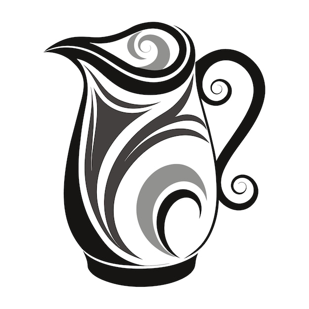 un dibujo en blanco y negro de un jarrón con un pájaro en él