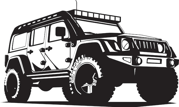 un dibujo en blanco y negro de un jeep con luces en él