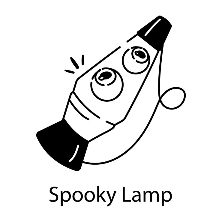Vector un dibujo en blanco y negro de una lámpara con una cara de dibujos animados en él