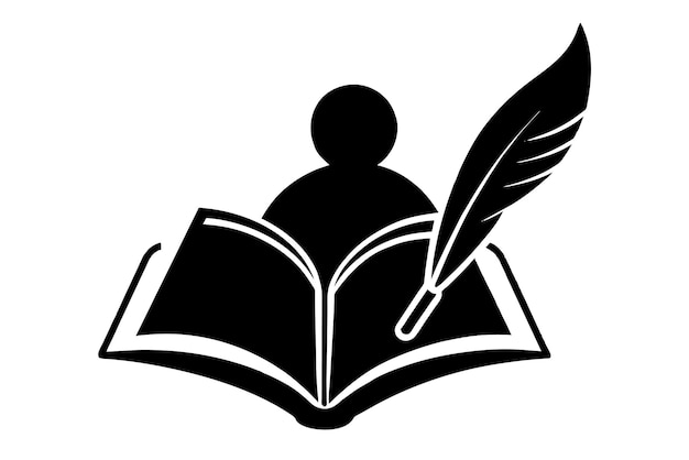 un dibujo en blanco y negro de un libro con un pájaro en la parte superior