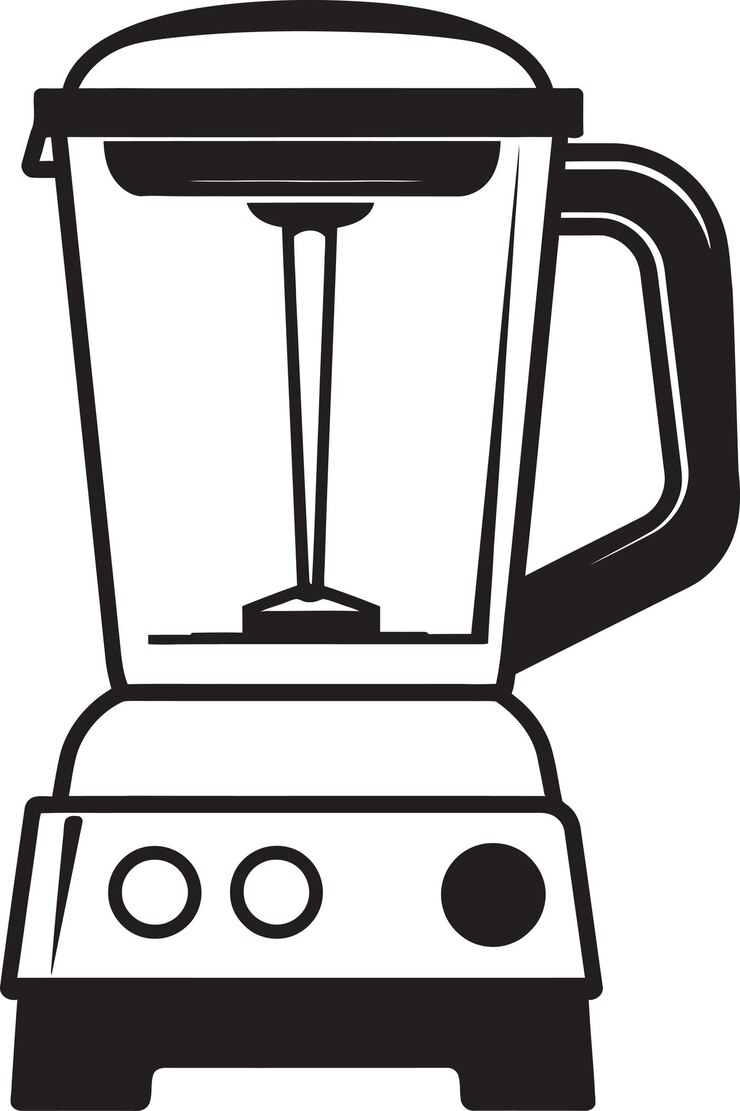 Vector un dibujo en blanco y negro de una licuadora con la parte superior hacia abajo