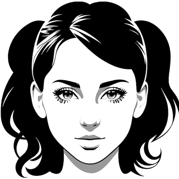 Vector dibujo en blanco y negro de las líneas de contorno de un rostro femenino