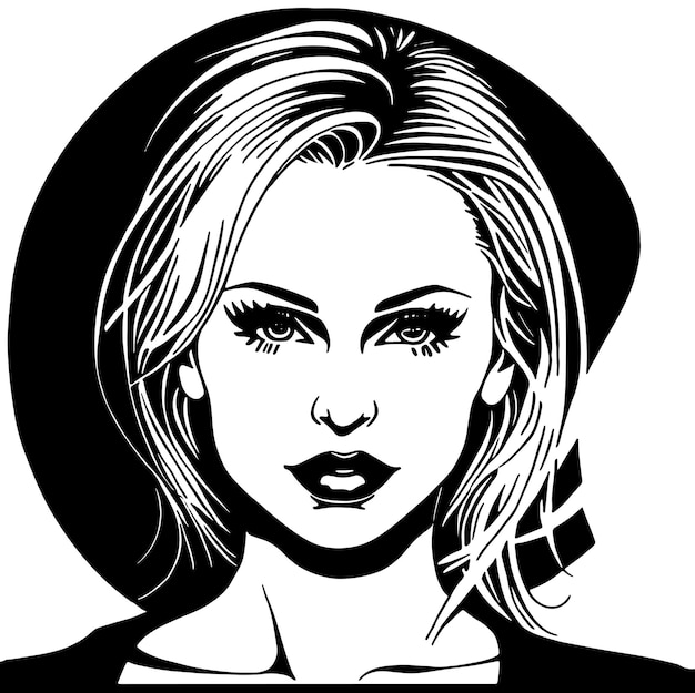 Vector dibujo en blanco y negro de las líneas de contorno de un rostro femenino