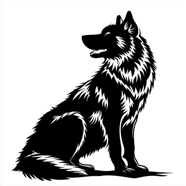 un dibujo en blanco y negro de un lobo con una cola negra