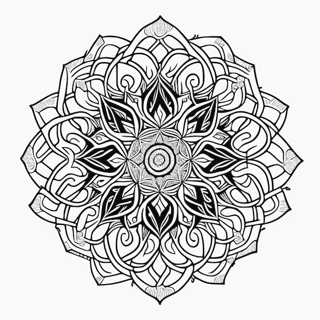 Un dibujo en blanco y negro de un mandala con la palabra mandala en él.